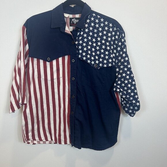 Vtg 80’s ROPER Sport Button Front Shirt Sz 17 Large American Flag Made In USA - Picture 3 of 10